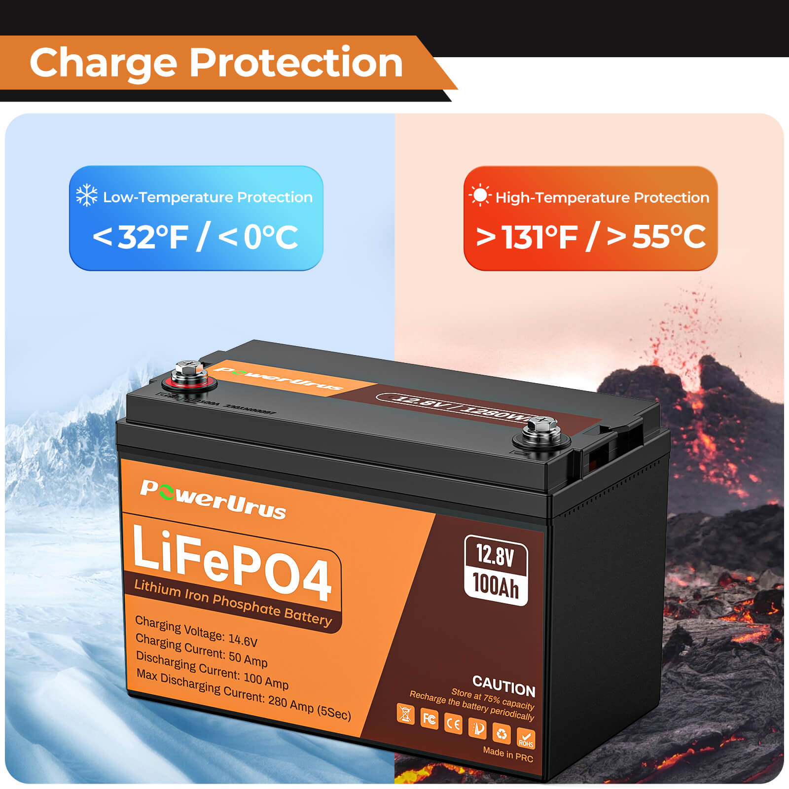 PowerUrus 12V 100AH LiFePO4 Deep Cycle Rechargeable Battery EU countries
