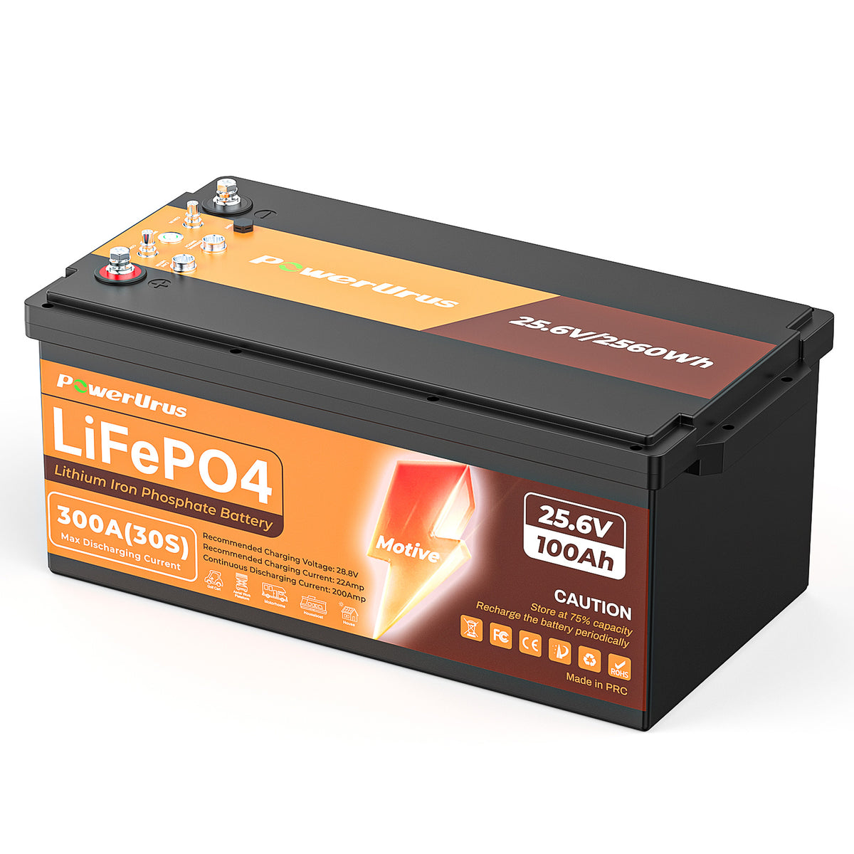 PowerUrus 24V 100Ah LiFePO4 Lithium Battery for Marine Trolling Motor, RV