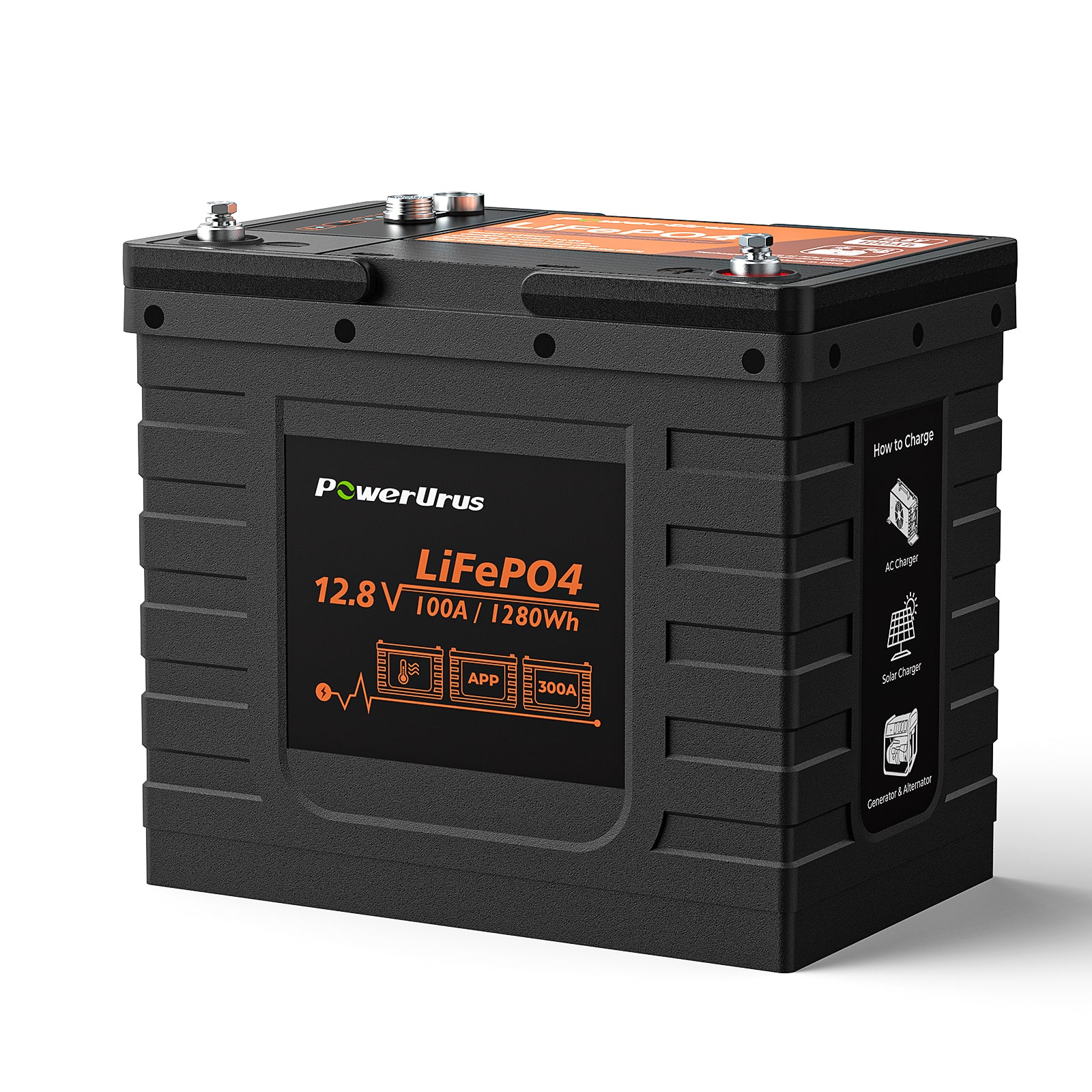 PowerUrus 12V 100Ah Self Heating LiFePO4 Lithium Battery, Upgraded 100A BMS, Max. 1280Wh Energy