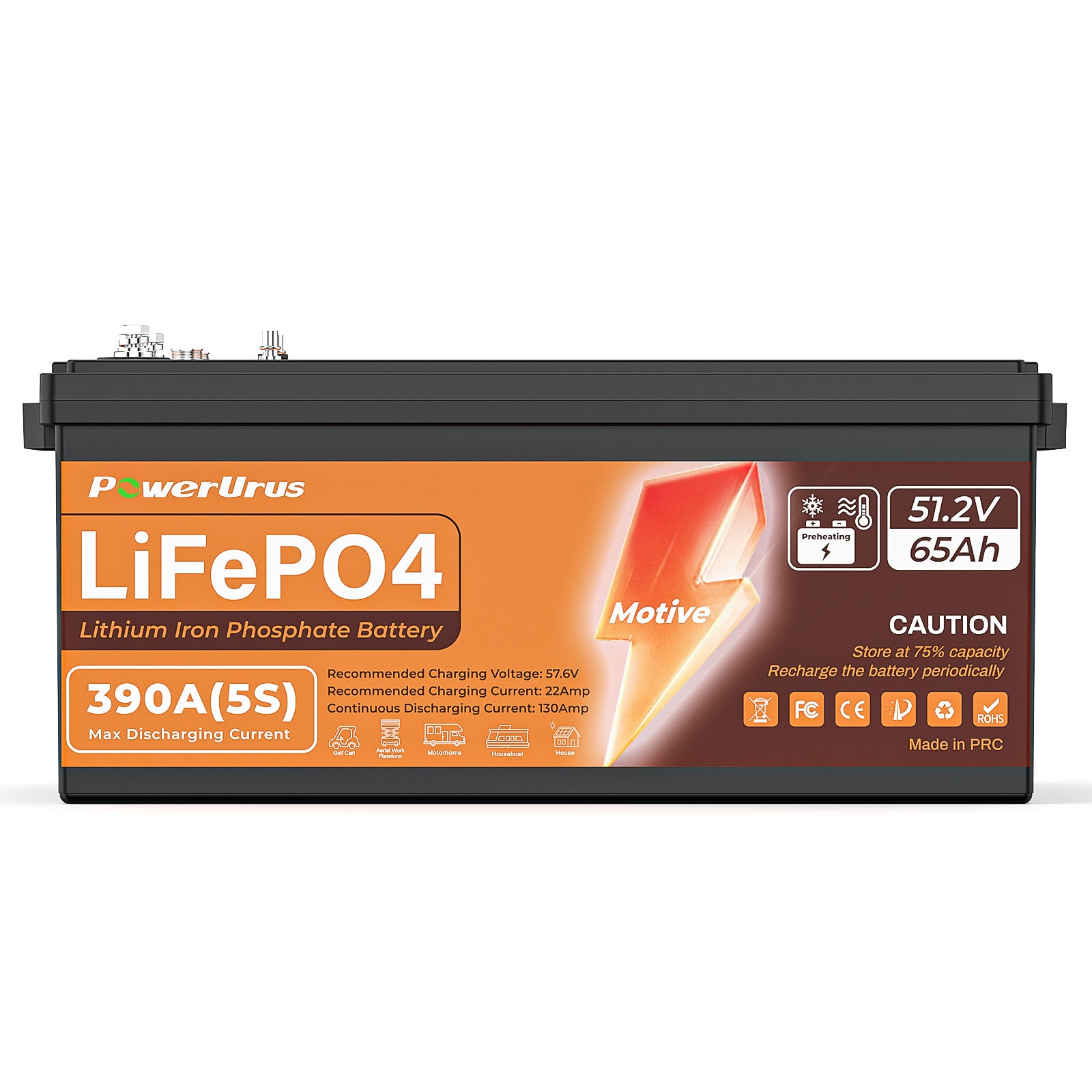 PowerUrus 51.2V 65Ah Motive Series Self-Heating LiFePO4 Lithium Battery