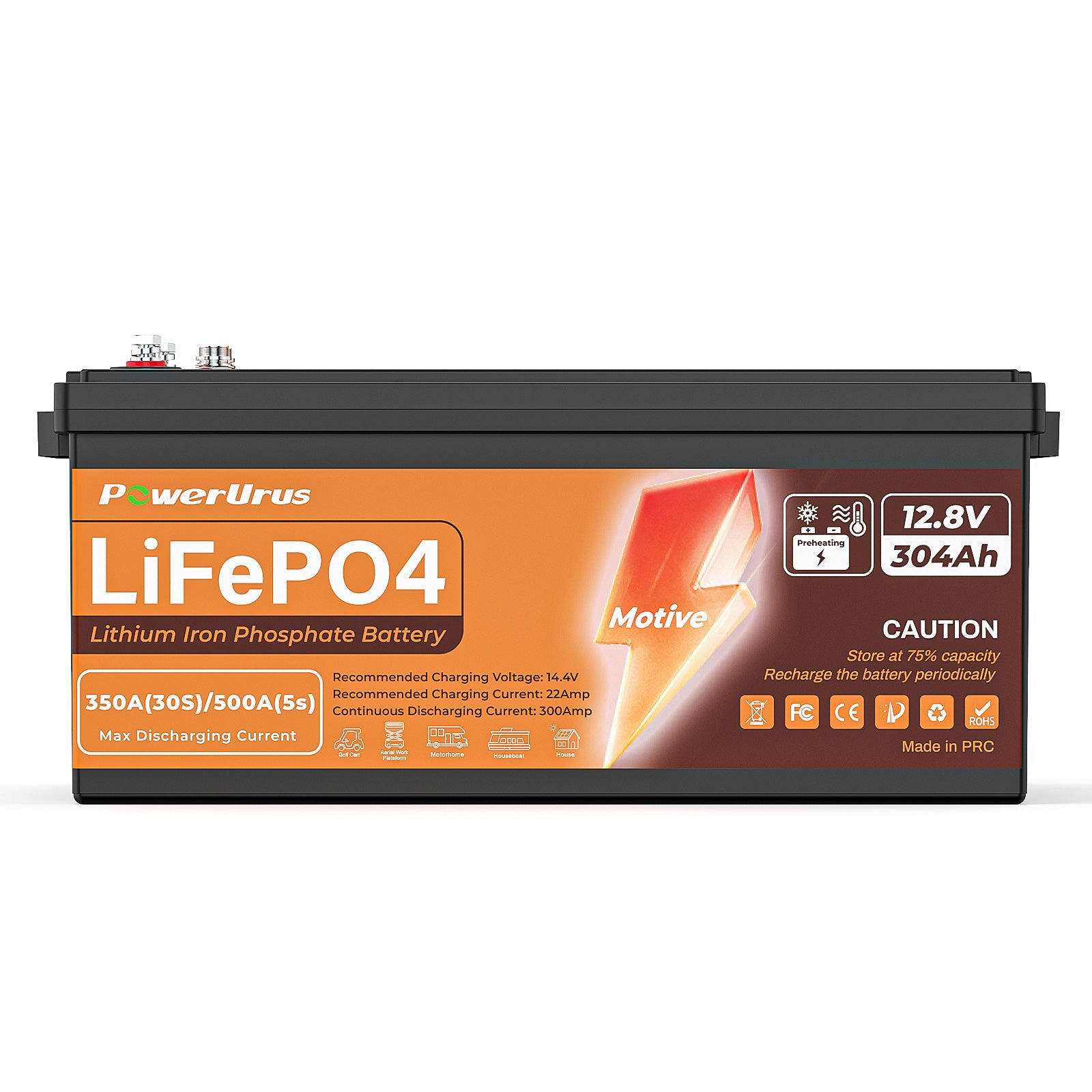 PowerUrus 12V 300Ah Self-Heating LiFePO4 Lithium Battery