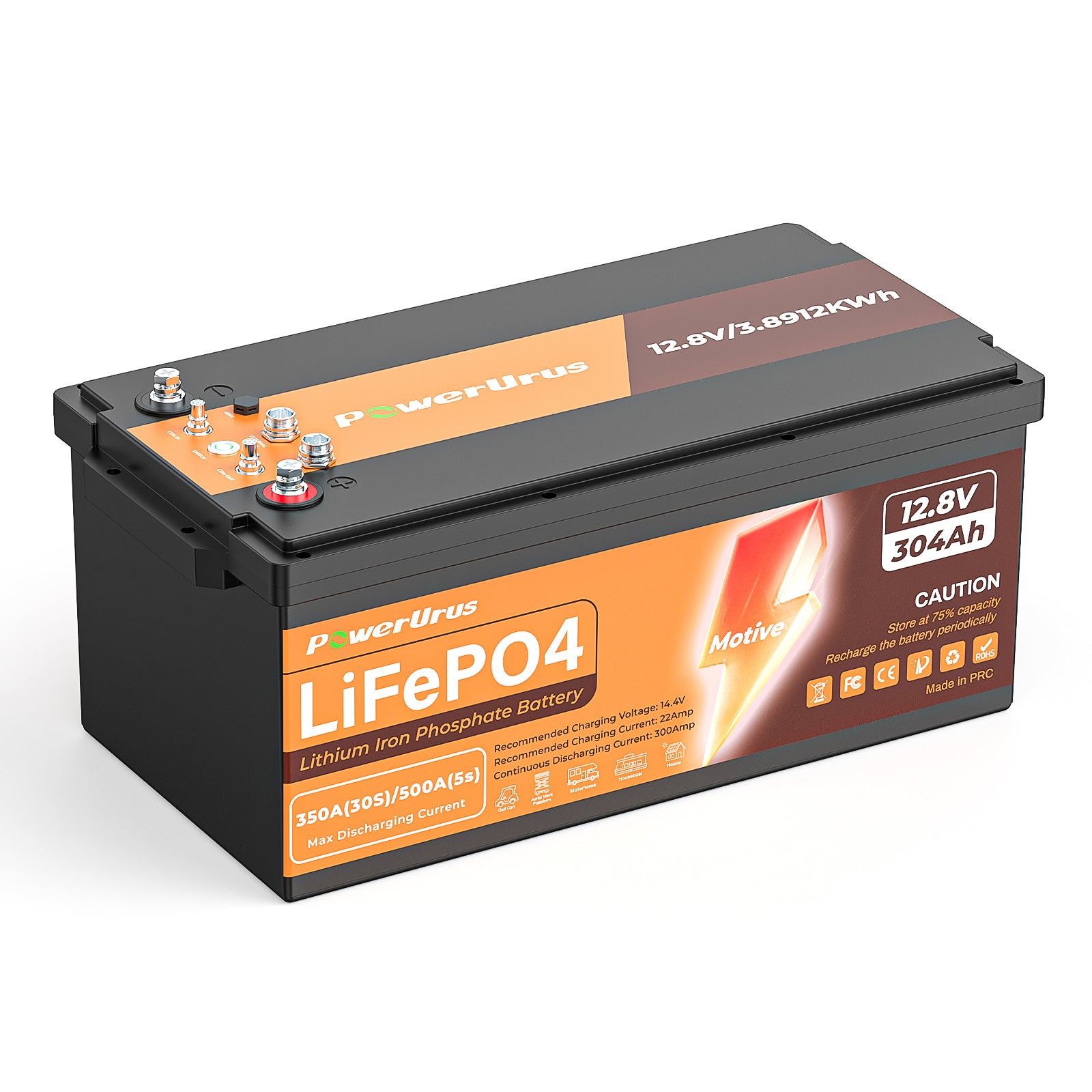 PowerUrus 12V 300Ah Motive Series LiFePO4 Lithium Battery for RV