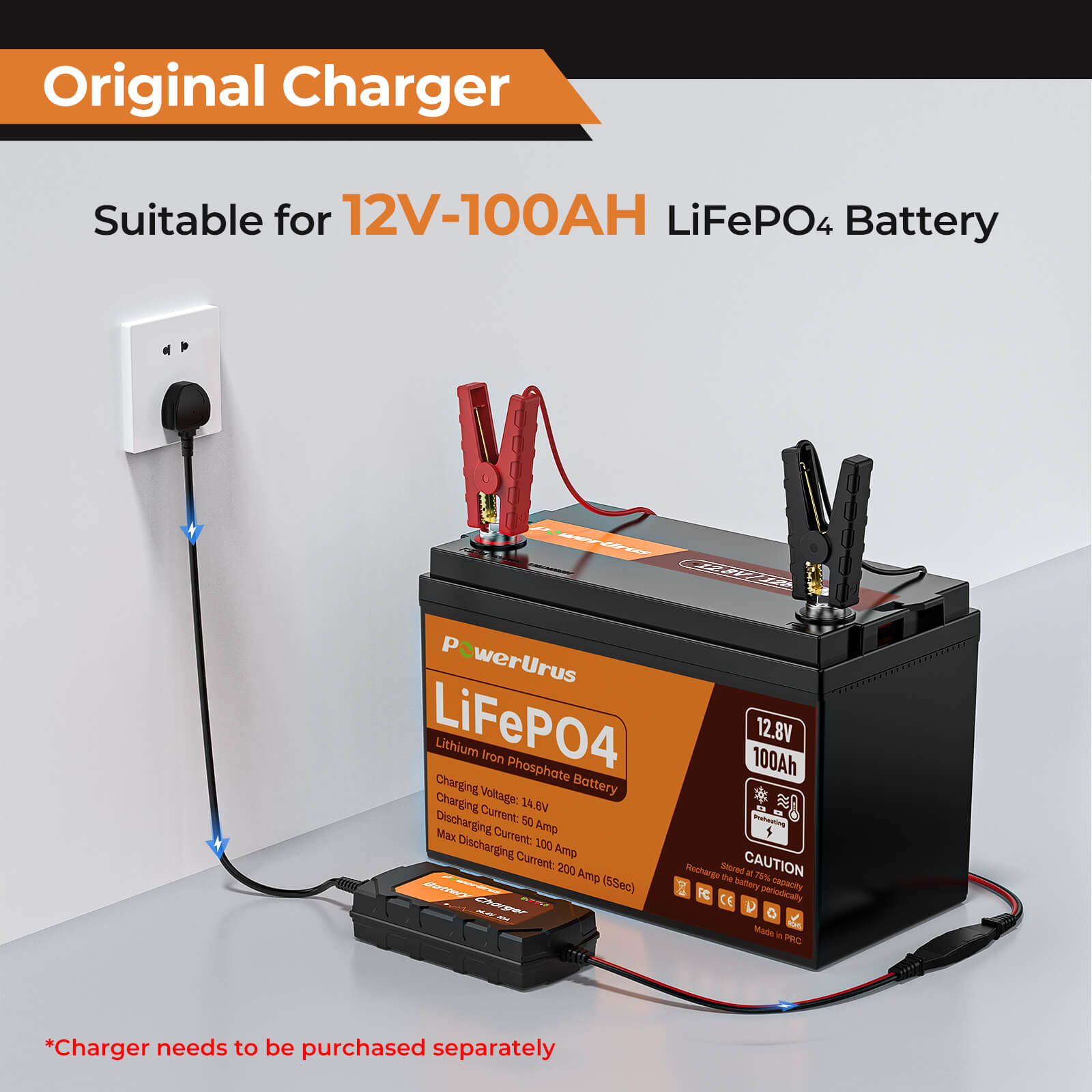 PowerUrus 12V 100Ah Self Heating LiFePO4 Lithium Battery