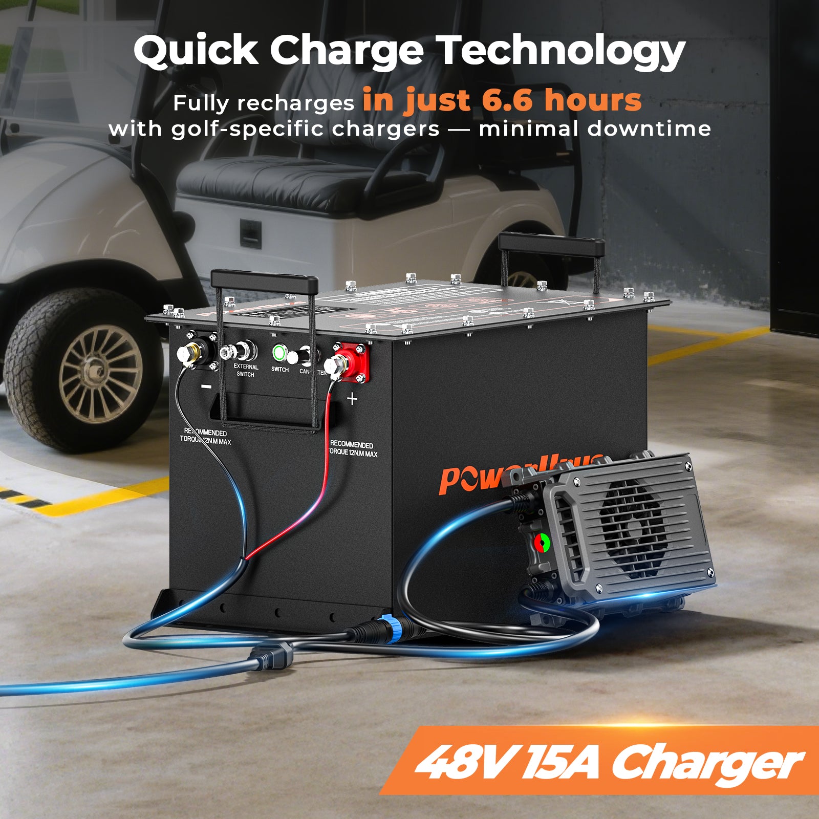 51.2V 100Ah golf cart battery - charge time