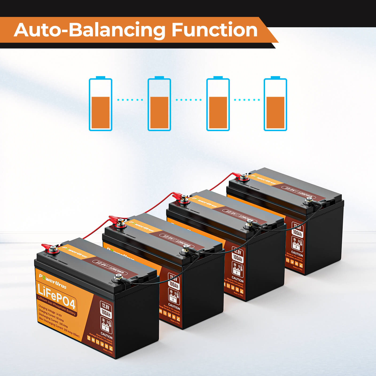 PowerUrus 12V 100Ah Self Heating LiFePO4 Lithium Battery APP and Low T
