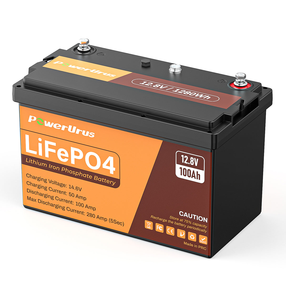 PowerUrus 12V 100Ah LiFePO4 Lithium Battery