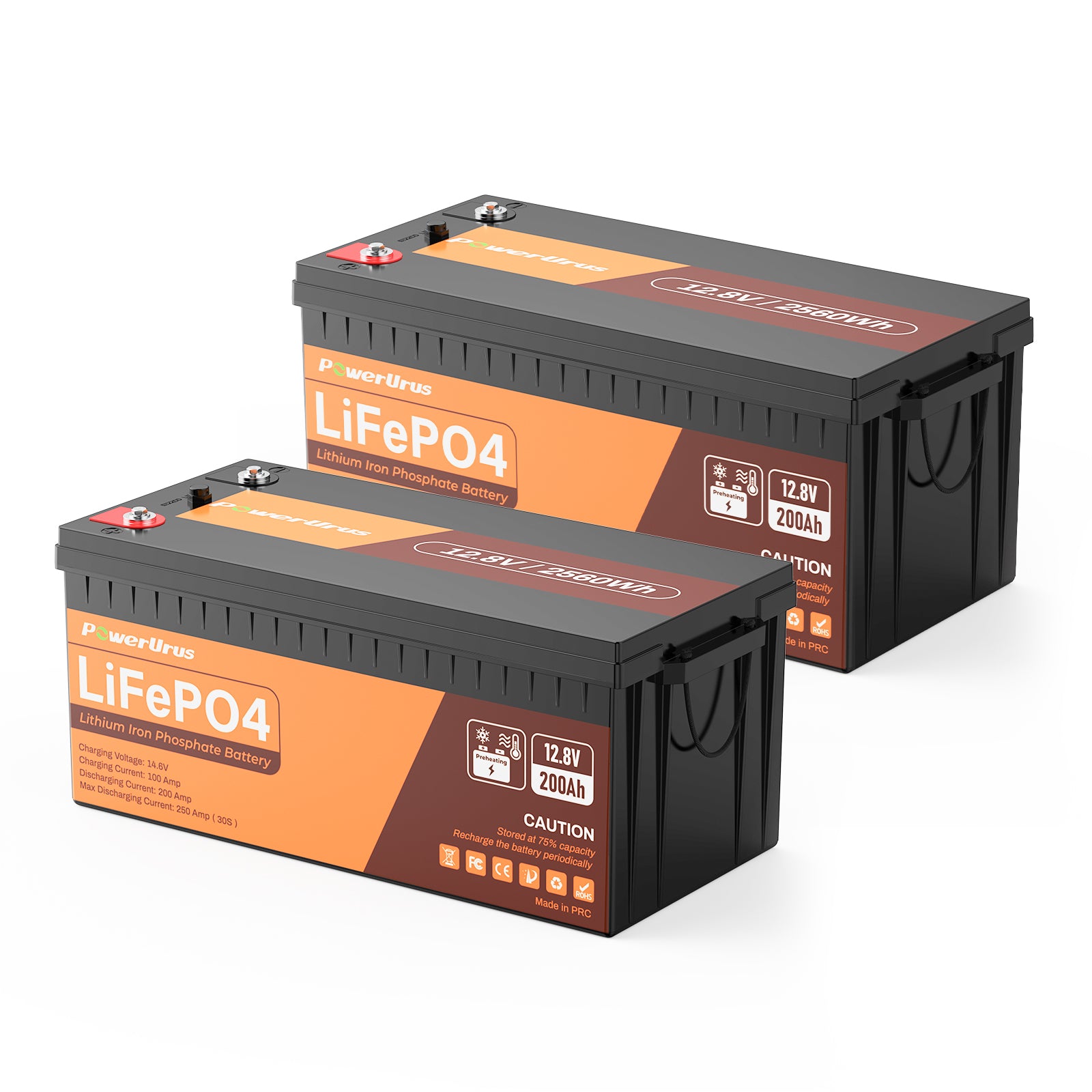 PowerUrus 12V 200Ah Self Heating LiFePO4 Lithium Battery