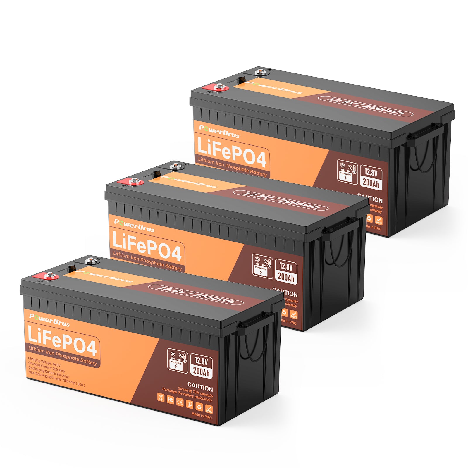 PowerUrus 12V 200Ah Self Heating LiFePO4 Lithium Battery