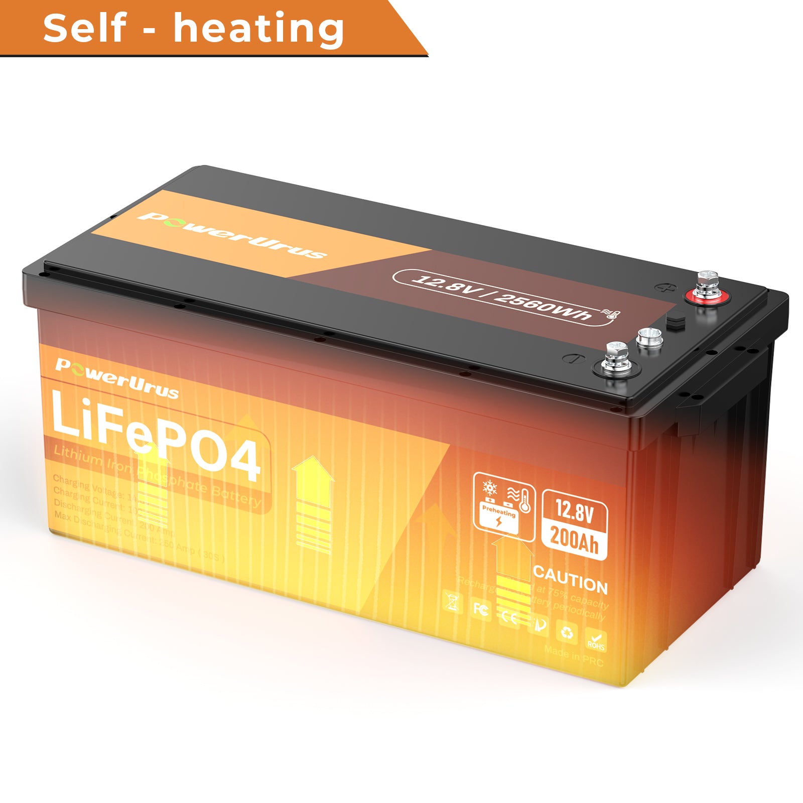 PowerUrus 12V 200Ah Self-Heating LiFePO4 Lithium Battery