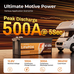 PowerUrus 12V 300Ah Motive Series Self-Heating LiFePO4 Lithium Battery