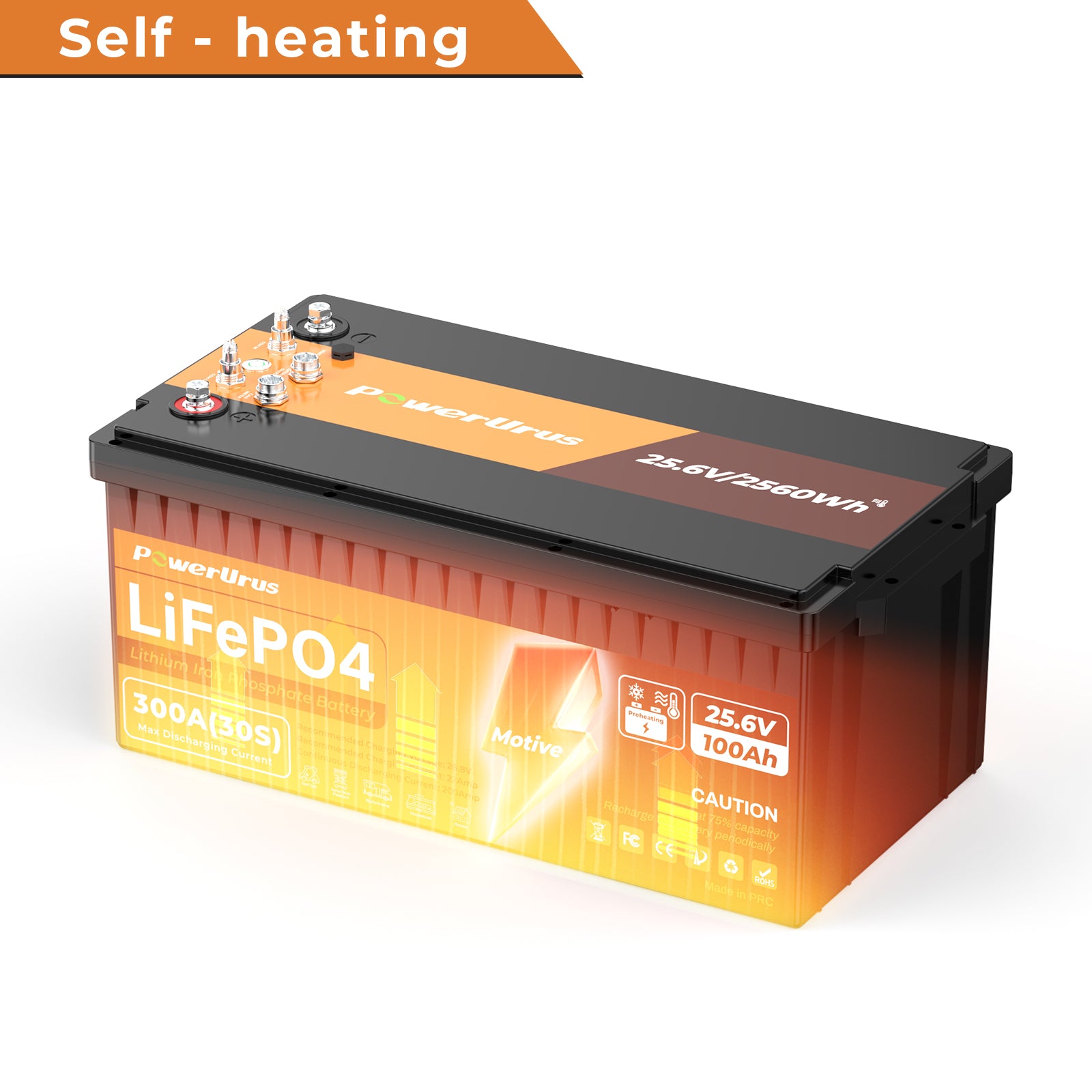 PowerUrus 24V 100Ah Motive Series Self-Heating LiFePO4 Lithium Battery