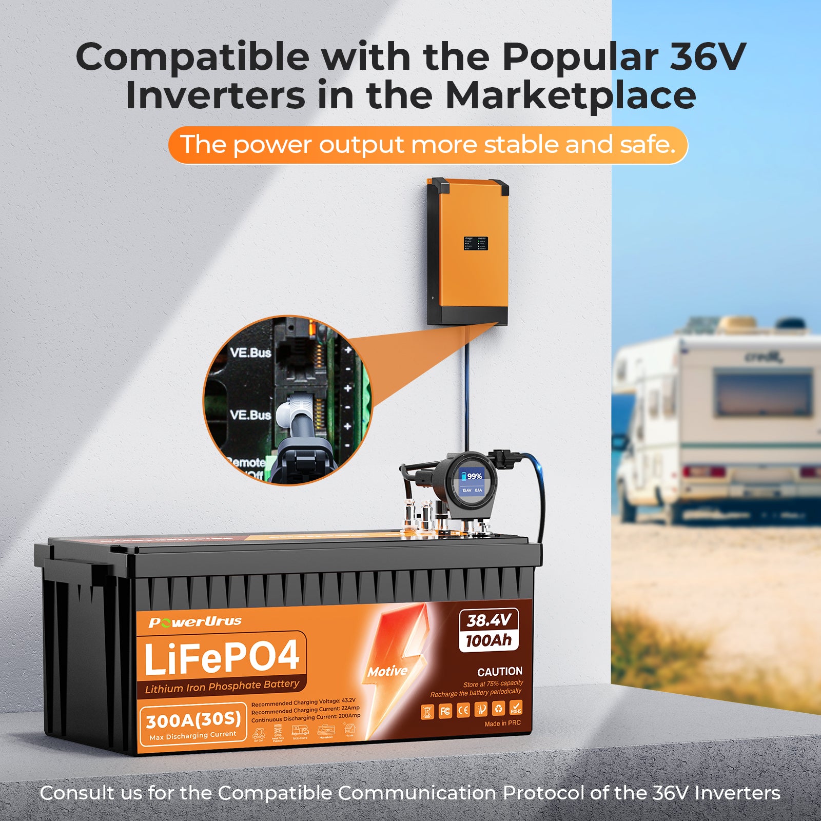 PowerUrus 36V 100Ah Motive Series LiFePO4 Lithium Golf Cart Battery