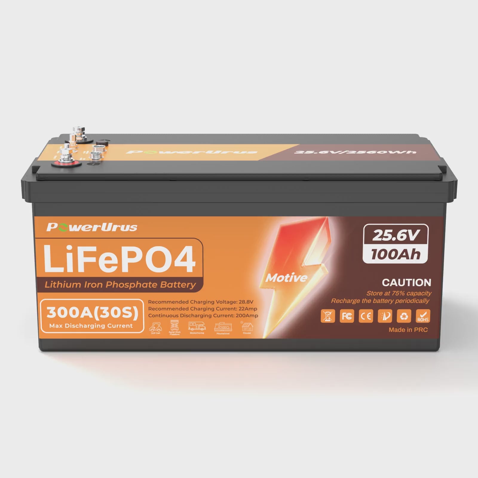 PowerUrus 24V 100Ah LiFePO4 Lithium Battery for Marine Trolling Motor, RV