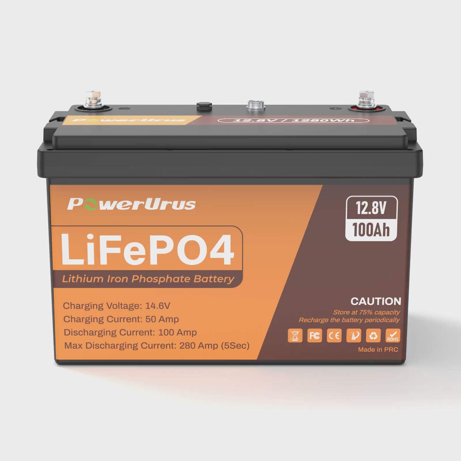 PowerUrus 12V 100Ah LiFePO4 Lithium Battery