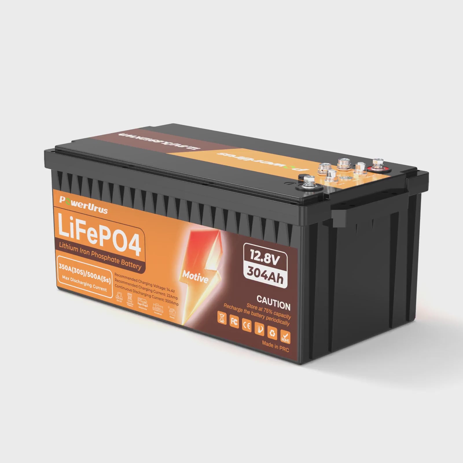 PowerUrus 12V 300Ah Motive Series LiFePO4 Lithium Battery for RV