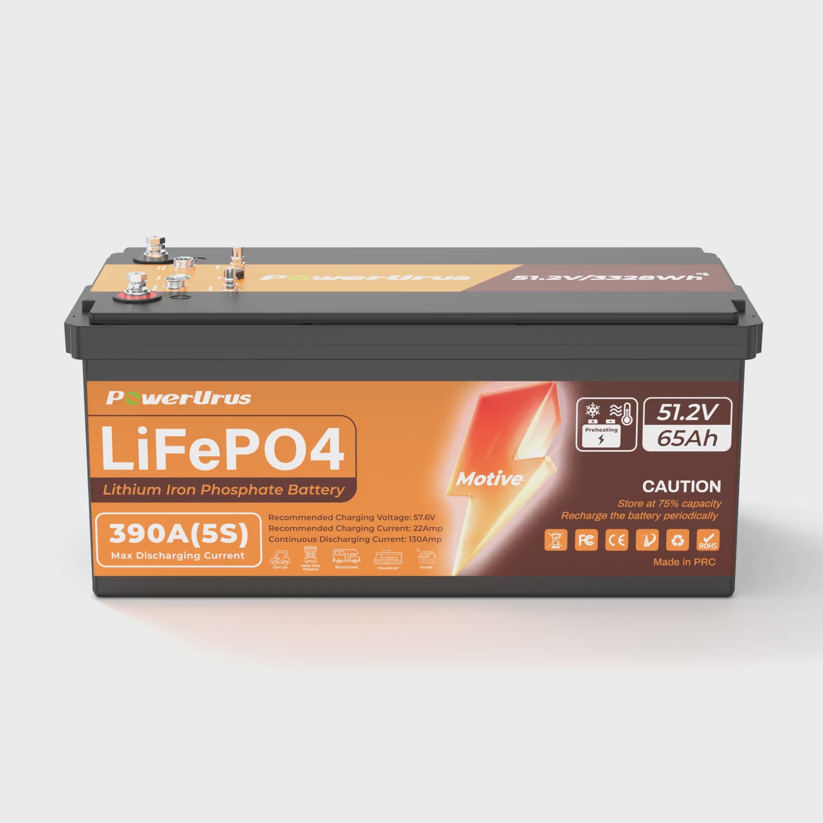 PowerUrus 51.2V 65Ah Self-Heating LiFePO4 Lithium Battery