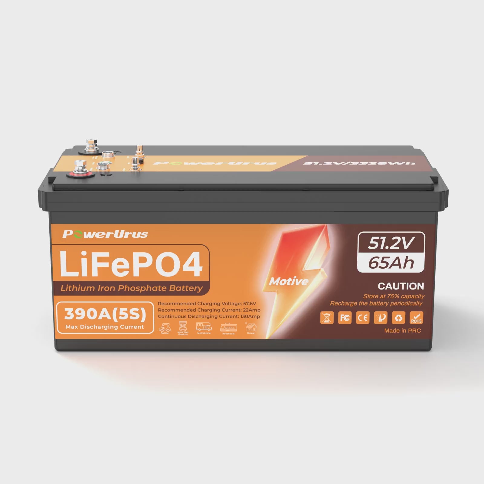 PowerUrus 51.2V 65Ah LiFePO4 Lithium Golf Cart Battery