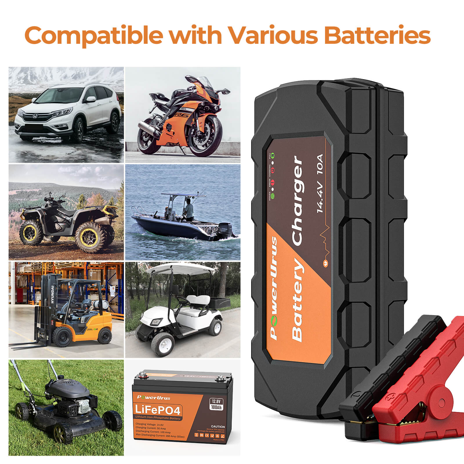 PowerUrus 14.4V-10A LiFePO4 battery charger