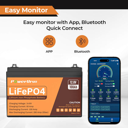 PowerUrus 12V 100AH LiFePO4 Deep Cycle Rechargeable Battery