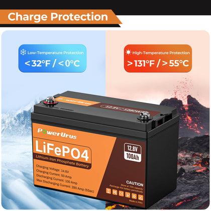 PowerUrus 12V 100AH LiFePO4 Deep Cycle Rechargeable Battery